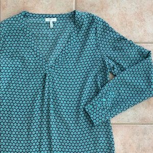 Joie | Teal Printed 100% Silk Blouse
